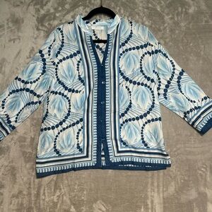 JH Collectibles Beachy Button Up Top Women’s Large Blue Coastal Grandma